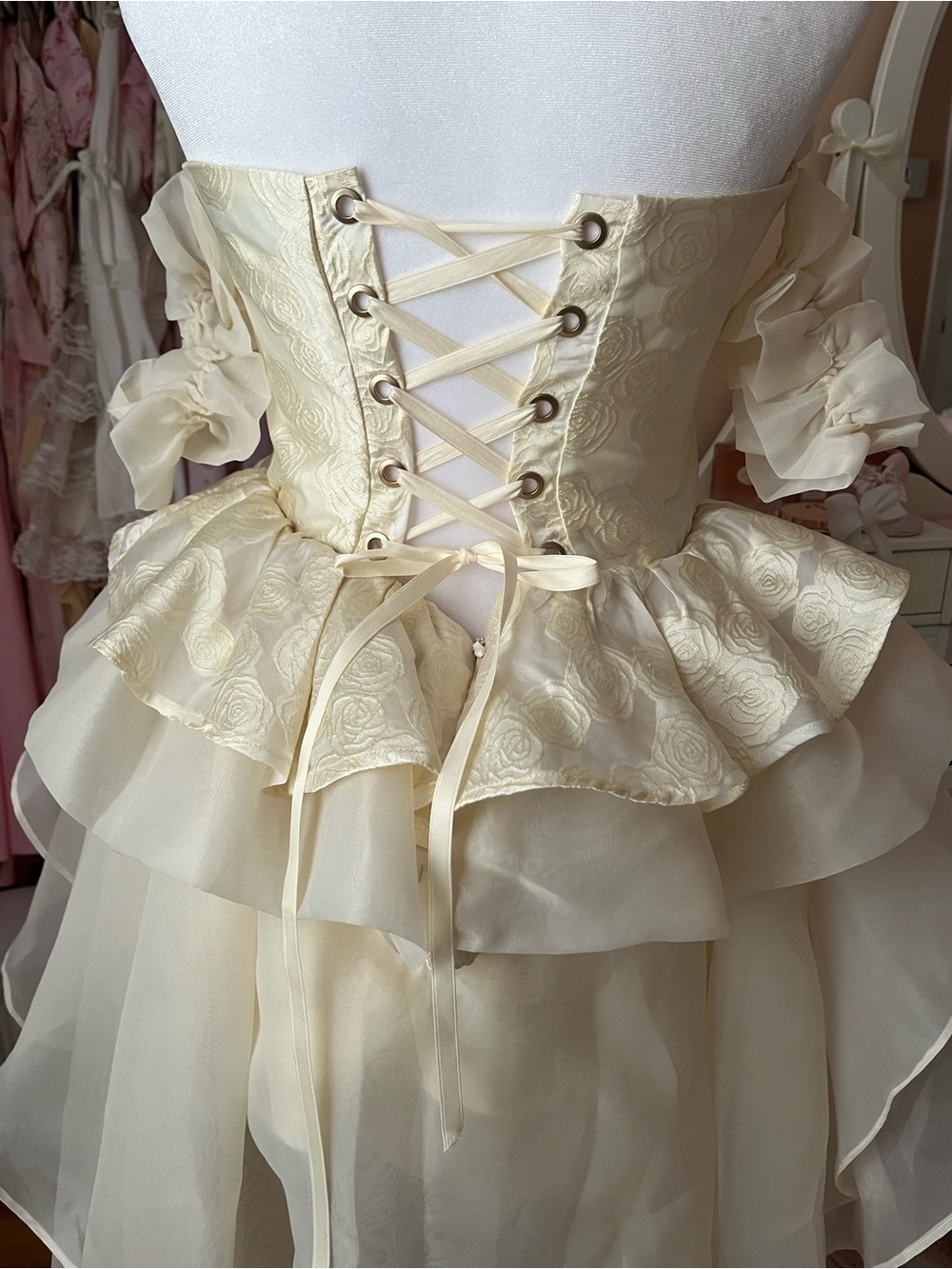 Ivory Off-Shoulder Ruffled Cocktail Dress - Picture 4 of 4